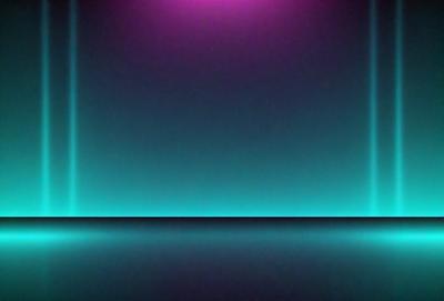 The primary subject of the image is a large, brightly lit, and colorful wall. The setting is a dark room, and the visual style is a combination of digital art and illustration. The dominant colors are blue, purple, and pink, creating a vibrant and lively atmosphere.