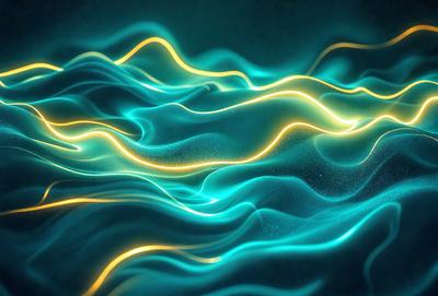 The primary subject of the image is a blue and yellow swirling pattern, which appears to be a digital art or illustration. The setting is a dark background, and the visual style is a mix of digital art and illustration. The dominant colors are blue and yellow, creating a vibrant and energetic atmosphere.