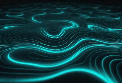 The primary subject of the image is a blue, glowing water surface. The setting is a dark room, and the visual style appears to be a digital art or illustration. The dominant colors are blue and black, creating a serene and calming atmosphere.