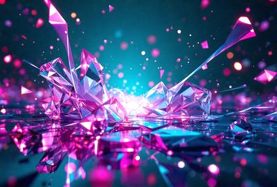 The primary subject of the image is a colorful, abstract design featuring a mix of pink, purple, and blue colors. The setting is a dark background, which contrasts with the vibrant colors of the design. The visual style appears to be a combination of digital art and illustration, creating a unique and eye-catching pattern. The overall atmosphere is lively and energetic, with the colors and design elements working together to create a captivating and dynamic image.