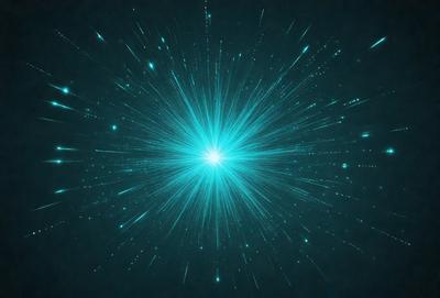 The primary subject of the image is a bright blue starburst, which is the main object, scene, or focus of the image. The setting or background is a dark blue sky, and the visual style appears to be a digital art or illustration. The colors and mood of the image are predominantly blue, with a sense of energy and movement.