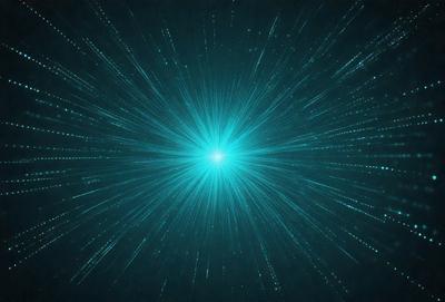The primary subject of the image is a bright blue light, which appears to be a star or a light source. The setting is a dark background, which contrasts with the bright blue light. The visual style of the image is digital art, as it is a computer-generated image. The dominant colors in the image are blue and black, creating a sense of depth and contrast.