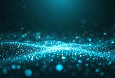 The primary subject of the image is a blue and white light pattern, which appears to be a digital art or illustration. The setting is a dark background, and the visual style is a combination of digital art and light patterns. The colors and mood of the image are predominantly blue and white, creating a serene and calming atmosphere.