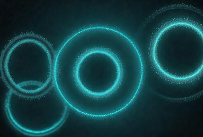 The primary subject of the image is a blue circle with a green ring around it. The setting is a dark background, and the visual style appears to be a digital art or illustration. The dominant colors are blue and green, creating a calm and soothing atmosphere.