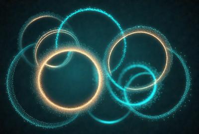 The primary subject of the image is a series of circles, which are blue and glowing. These circles are arranged in a circular pattern, creating a visually appealing and dynamic composition. The setting is a dark background, which contrasts with the bright and vibrant colors of the circles. The visual style of the image is a combination of digital art and illustration, as the circles are created using a computer-generated design. The overall atmosphere of the image is lively and energetic, with the glowing circles drawing