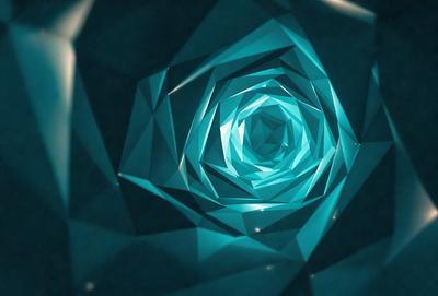 The primary subject of the image is a blue, three-dimensional, geometric pattern that resembles a honeycomb or a tunnel. The setting is a dark, blue background that contrasts with the vibrant blue pattern. The visual style is a combination of digital art and illustration, creating a unique and captivating design. The colors and mood of the image are predominantly blue, giving it a calm and serene atmosphere.
