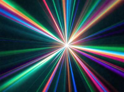 The primary subject of the image is a brightly colored, colorful light display. The setting is a dark background, which contrasts with the vibrant colors of the light display. The visual style appears to be a digital art or illustration, as the colors and patterns are intricate and eye-catching. The dominant colors in the image are a mix of bright hues, creating a lively and energetic atmosphere.