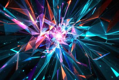The primary subject of the image is a vibrant, colorful, and abstract design. The setting is a dark background, which contrasts with the bright colors of the design. The visual style is a combination of digital art and illustration, creating a unique and eye-catching pattern. The dominant colors are blue, purple, and orange, which contribute to a lively and energetic atmosphere.