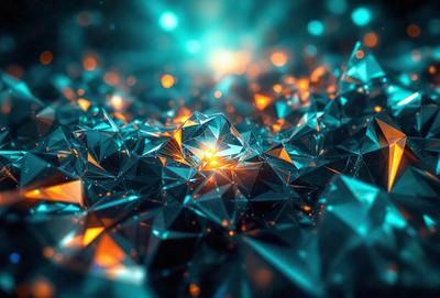 The primary subject of the image is a close-up of a blue and orange patterned surface, which appears to be a digital art or illustration. The setting is a dark blue background, and the visual style is a combination of digital art and a patterned surface. The colors and mood of the image are predominantly blue and orange, creating a vibrant and lively atmosphere.