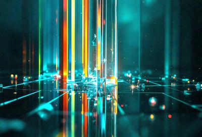 The primary subject of the image is a colorful, abstract design with a blue and yellow color scheme. The setting is a black background, which contrasts with the vibrant colors of the design. The visual style appears to be a combination of digital art and illustration, creating a unique and eye-catching pattern. The overall atmosphere is lively and energetic, with the colors and design elements working together to create a captivating and engaging image.