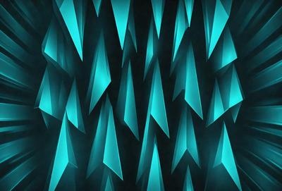 The primary subject of the image is a blue and green patterned wallpaper. The setting is a dark room, and the visual style is a digital art or illustration. The dominant colors are blue and green, creating a calm and soothing atmosphere.