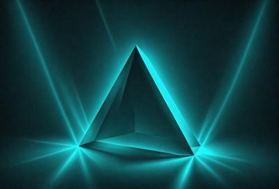 The primary subject of the image is a blue triangle, which is the main object, scene, or focus of the image. The setting or background of the image is a dark blue surface, which provides a contrasting backdrop for the triangle. The visual style of the image is digital art, as it appears to be a digital illustration or drawing. The dominant colors in the image are blue and white, creating a calm and serene atmosphere.