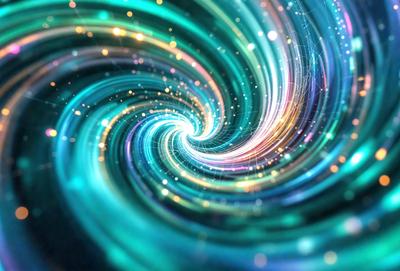 The primary subject of the image is a spiral or swirl, which is a prominent feature in the scene. The setting is a blue background, which adds to the overall atmosphere. The visual style of the image is digital art, as it appears to be a digital illustration or a similar form of digital art. The colors in the image are predominantly blue, which contributes to the calming and serene mood of the scene.