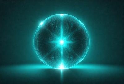 The primary subject of the image is a large, blue, glowing sphere. The setting is a dark background, which contrasts with the bright, blue light emanating from the sphere. The visual style appears to be a digital art or illustration, as the sphere is depicted with a detailed and intricate design. The colors and mood of the image are predominantly blue, creating a sense of calmness and tranquility.