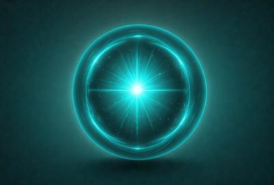 The primary subject of the image is a large, brightly lit, blue circle. The circle appears to be a light source, possibly a light bulb or a neon sign. The setting is a dark background, which contrasts with the bright blue circle. The visual style of the image is digital art, as it is a computer-generated or digitally edited image. The colors and mood of the image are predominantly blue, with a sense of energy and vibrancy.