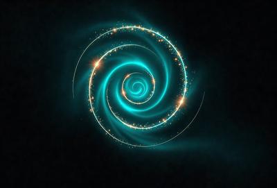 The primary subject of the image is a spiral-shaped object, possibly a swirl or a galaxy, with a blue hue. The setting is a dark background, which contrasts with the bright blue spiral. The visual style appears to be a combination of digital art and illustration, creating a unique and captivating image. The colors and mood of the image are predominantly blue, giving it a serene and calming atmosphere.