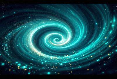 The primary subject of the image is a spiral, which is the main object, scene, or focus of the image. The spiral is set against a blue background, giving it a vibrant and lively appearance. The visual style of the image is digital art, as it is a computer-generated representation of the spiral. The dominant colors in the image are blue and gold, creating a sense of depth and movement.