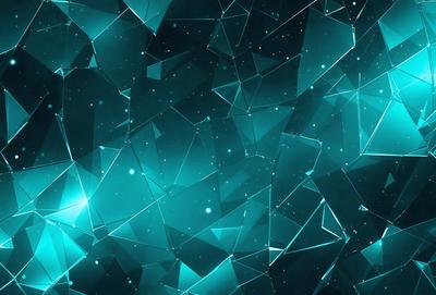 The primary subject of the image is a blue and green patterned background, which appears to be a digital art or illustration. The setting is a dark, starry sky, creating a sense of depth and mystery. The visual style is a combination of digital art and illustration, with the blue and green colors giving the scene a vibrant and lively atmosphere.