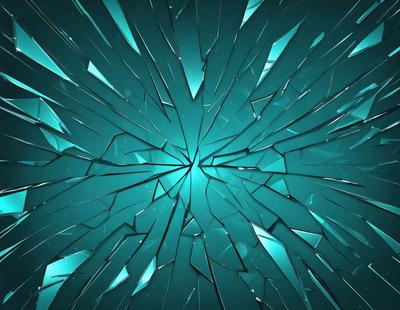 The primary subject of the image is a large, blue, shattered glass piece. The setting is a dark background, which contrasts with the blue glass. The visual style is a digital art or illustration, creating a unique and artistic representation of the shattered glass. The colors and mood are predominantly blue, giving the image a cool and mysterious atmosphere.