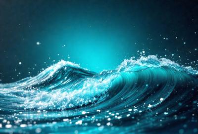 The primary subject of the image is a large wave in the ocean. The wave is blue and white, with a vibrant and dynamic appearance. The setting is the ocean, with the wave crashing against the water. The visual style of the image is a combination of photo and digital art, creating a realistic yet artistic representation of the wave. The dominant colors are blue and white, with the blue wave and white foam, giving the image a calming and serene atmosphere.