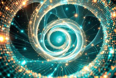 The primary subject of the image is a spiral pattern with a blue background. The spiral is filled with bright, colorful lights, creating a visually appealing and vibrant scene. The visual style of the image is a combination of digital art and illustration, as it appears to be a digital creation with a detailed and intricate design. The colors and mood of the image are predominantly blue and bright, giving it a lively and energetic atmosphere.