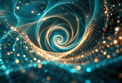 The primary subject of the image is a spiral pattern, which is a blue and white swirl. The setting is a dark background, which contrasts with the spiral pattern. The visual style is a digital art, as the spiral pattern is created using a computer program. The colors and mood of the image are predominantly blue and white, giving it a calm and serene atmosphere.