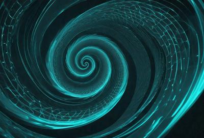 The primary subject of the image is a spiral pattern, which is a blue and white swirl. The setting is a dark background, which contrasts with the spiral pattern. The visual style is a digital art or illustration, as the spiral pattern appears to be a digital creation. The colors and mood of the image are predominantly blue and white, giving it a calm and serene atmosphere.