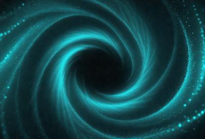 The primary subject of the image is a spiral or vortex, which is a swirling pattern of light and color. The setting is a dark background, which contrasts with the spiral, making it stand out. The visual style is a combination of digital art and illustration, creating a unique and captivating image. The colors and mood are predominantly blue, giving the spiral a calming and serene atmosphere.