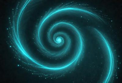The primary subject of the image is a spiral pattern, which is a blue swirl. The setting is a dark background, and the visual style appears to be a digital art or illustration. The dominant colors are blue and black, creating a sense of depth and intrigue.