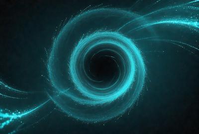The primary subject of the image is a blue spiral, which appears to be a digital art or illustration. The spiral is set against a black background, creating a striking contrast. The visual style of the image suggests that it is a digital creation, possibly a graphic or an animated element. The dominant colors in the image are blue and black, giving the spiral a futuristic and dynamic appearance.