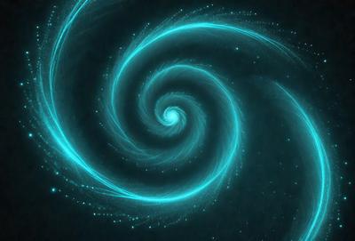 The primary subject of the image is a spiral pattern, which is a blue swirl. The setting is a dark background, and the visual style appears to be a digital art or illustration. The dominant colors are blue and black, creating a sense of depth and intrigue.