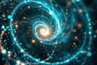 The primary subject of the image is a spiral-shaped blue object, which appears to be a swirling vortex. The setting is a dark, blue-lit environment, which creates a sense of depth and mystery. The visual style is a combination of digital art and illustration, with the spiral shape and blue color creating a striking and unique visual effect. The colors and mood of the image are predominantly blue, with a hint of orange, which adds warmth and contrast to the overall atmosphere.