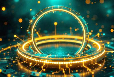 The primary subject of the image is a large, circular, yellow and green object with a pattern of yellow lines. The setting is a dark background, which contrasts with the bright colors of the circular object. The visual style appears to be a combination of digital art and illustration, creating a unique and eye-catching design. The colors and mood of the image are vibrant and energetic, with the yellow lines adding a sense of movement and dynamism to the overall composition.