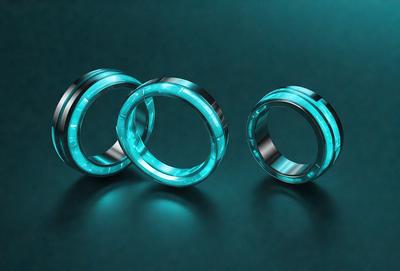 The primary subject of the image is a pair of blue rings. The setting is a dark blue background, which creates a contrast with the rings. The visual style is a digital art, as the rings are depicted in a stylized manner. The dominant colors are blue and black, giving the image a modern and sleek appearance.