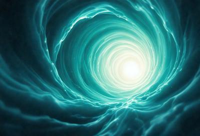 The primary subject of the image is a blue spiral, which appears to be a swirling vortex. The setting is a dark, blue background, which contrasts with the spiral. The visual style is a digital art or illustration, creating a sense of depth and movement. The colors and mood are predominantly dark and moody, with the blue spiral being the main focal point.