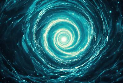 The primary subject of the image is a spiral, which is the main object, scene, or focus of the image. The spiral is set against a blue background, giving it a vibrant and lively appearance. The visual style of the image is digital art, as it is a computer-generated representation of the spiral. The dominant colors in the image are blue and white, creating a sense of depth and movement.