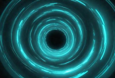 The primary subject of the image is a black hole, which is the main object, scene, or focus of the image. The setting/background features a blue, swirling, and circular surface, which adds to the overall atmosphere of the image. The visual style of the image is a combination of a photo and digital art, creating a unique and captivating representation of the black hole. The colors and mood of the image are predominantly blue, which adds to the sense of depth and mystery surrounding the black hole.