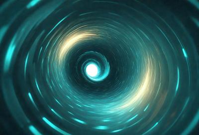 The primary subject of the image is a spiral tunnel, which appears to be a tunnel or a tube. The tunnel is blue and has a circular shape. The setting is a tunnel or a tube, and the visual style is a photo. The colors and mood of the image are predominantly blue, giving it a calm and serene atmosphere.