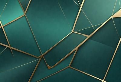 The primary subject of the image is a close-up of a green and gold patterned surface. The setting is a dark background, which contrasts with the vibrant colors of the pattern. The visual style appears to be a combination of digital art and illustration, creating a unique and eye-catching design. The dominant colors are green and gold, giving the image a lush and luxurious atmosphere.