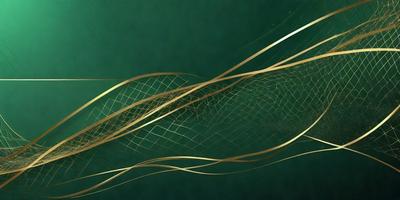 The primary subject of the image is a gold-colored, wavy, and flowing pattern. The setting is a dark green background, which contrasts with the gold pattern. The visual style is a digital art or illustration, creating a unique and eye-catching design. The colors and mood of the image are predominantly gold and dark green, giving it a sophisticated and elegant appearance.