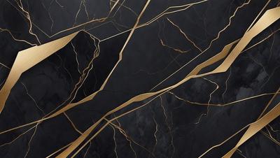 The primary subject of the image is a close-up of a marble countertop with a gold-colored pattern. The setting is a kitchen or bathroom counter, and the visual style is a photo. The dominant colors are black and gold, creating a luxurious and elegant atmosphere.