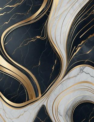 The primary subject of the image is a marble countertop with a gold and black pattern. The setting is a kitchen, and the visual style is a close-up of the countertop. The dominant colors are gold and black, creating a luxurious and elegant atmosphere.