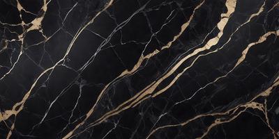The primary subject of the image is a black and gold marble countertop. The setting is a kitchen, with the countertop being the main focus of the scene. The visual style is a close-up of the marble countertop, showcasing its intricate patterns and textures. The dominant colors are black and gold, creating a luxurious and elegant atmosphere.