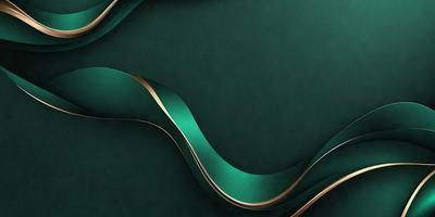 The primary subject of the image is a green and gold curved design, which appears to be a pattern or a decorative element. The setting is a dark green background, which contrasts with the gold and green colors of the curved design. The visual style of the image is a combination of digital art and illustration, as it features a detailed and intricate pattern. The colors and mood of the image are predominantly dark and moody, with the green and gold colors adding a touch of warmth and sophistication