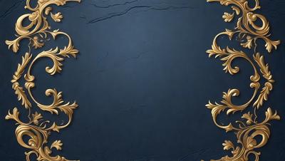 The primary subject of the image is a blue background with a gold frame. The setting is a wall, and the visual style is a combination of digital art and illustration. The dominant colors are blue and gold, creating a calm and elegant atmosphere.