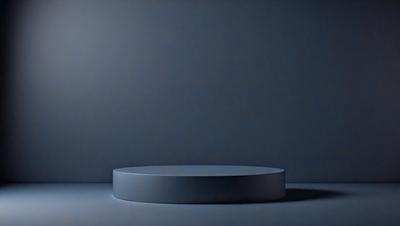The primary subject of the image is a large, round, blue object. The setting is a dark room with a blue wall, creating a moody atmosphere. The visual style appears to be a photo, as the object is in focus and the background is dark. The colors and mood of the image are predominantly dark and blue, giving it a mysterious and dramatic feel.