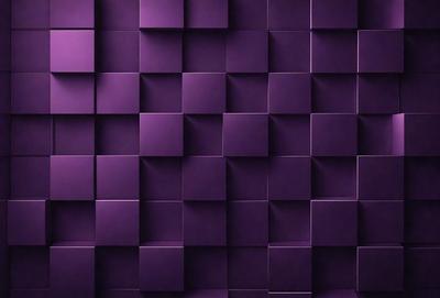 The primary subject of the image is a purple wall with a pattern of square shapes. The setting is a room with a purple wall, and the visual style is a close-up of the wall. The dominant colors are purple and white, creating a calm and soothing atmosphere.