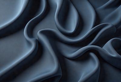 The primary subject of the image is a blue fabric with a wavy pattern. The setting is a dark background, which contrasts with the blue fabric. The visual style is a close-up of the fabric, showcasing its texture and pattern. The colors and mood of the image are predominantly dark and moody, with the blue fabric serving as the focal point.