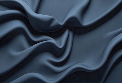 The primary subject of the image is a blue fabric, which appears to be a piece of cloth or a curtain. The setting is a room with a blue wall, and the visual style is a close-up of the fabric. The colors and mood of the image are predominantly blue, creating a calm and serene atmosphere.