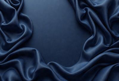 The primary subject of the image is a blue fabric, possibly a piece of cloth or a curtain. The setting is a dark blue background, which creates a contrast with the blue fabric. The visual style appears to be a close-up of the fabric, showcasing its texture and details. The colors and mood of the image are predominantly blue, giving it a calm and serene atmosphere.